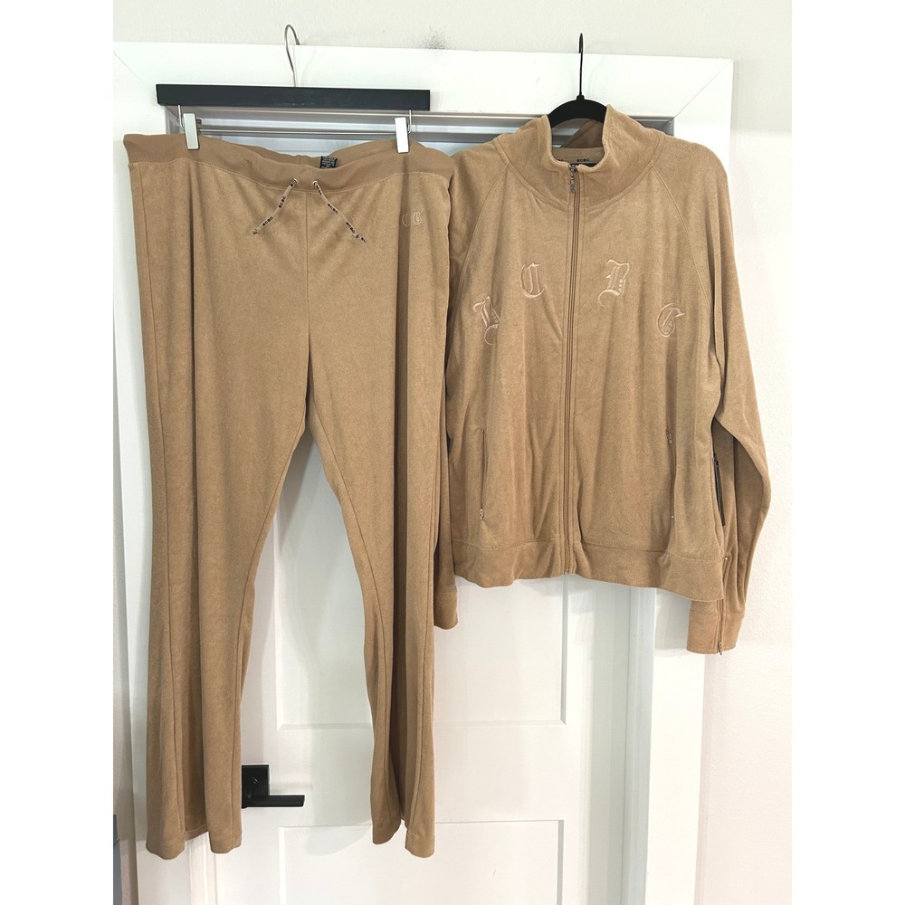 NEW‎ BCBG MAXAZRIA Women Frappuccino Velour Tracksuit Set 3X Jacket 2x Pants Y2K
